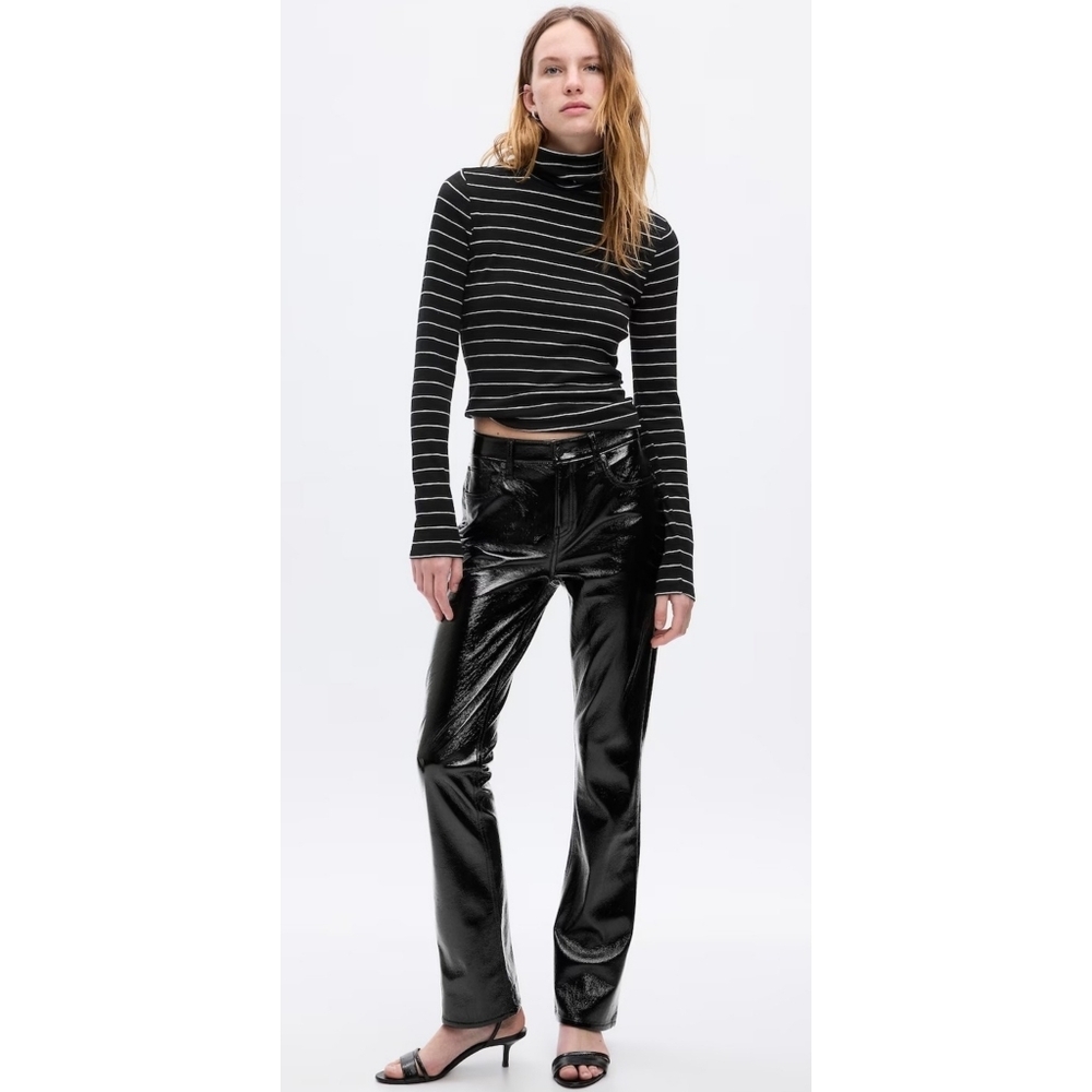 Gap Mid Rise Vegan Patent Leather Baby Boot pants Black Size 4P